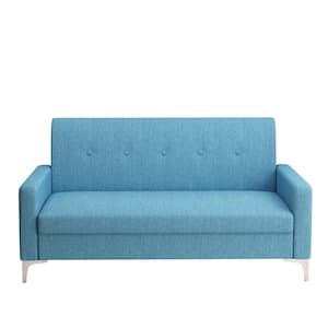 57 in Wide Square Arm Cotton and Linen Rectangle Modern Sofa in Blue