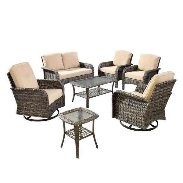 Toject Denali Gray 7-Piece Modern Wicker Patio Conversation Sofa