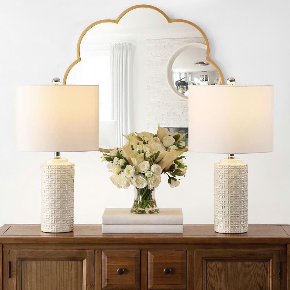 Artef 24" White Ceramic Table Lamp Set with LED Bulbs