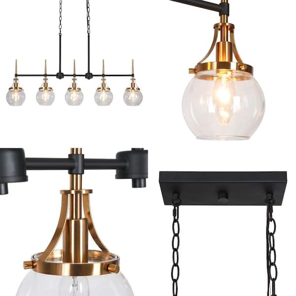 LNC Orbline 36 in. Transitional 5-Light Black and Brass Linear