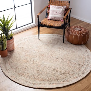 Abstract Ivory/Rust 10 ft. x 10 ft. Geometric Round Area Rug