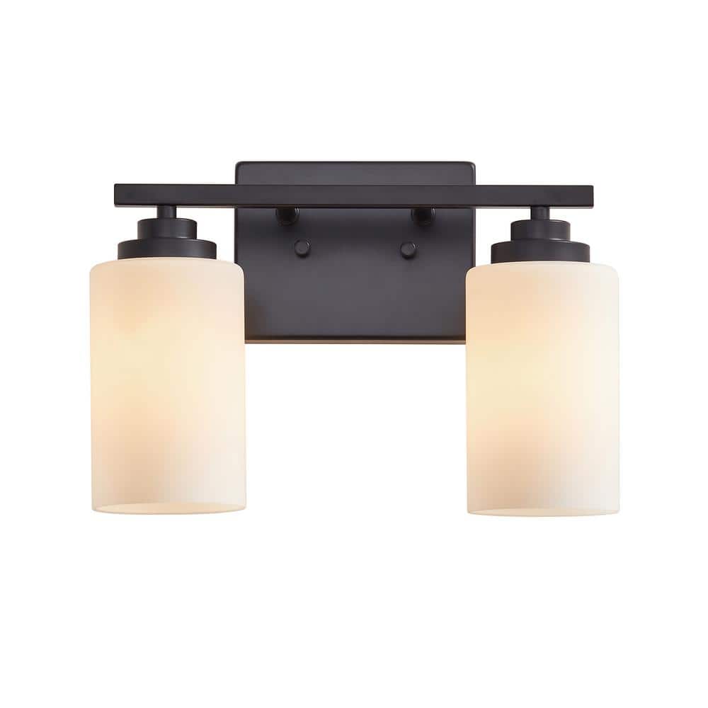 KAWOTI 13 in. 2-Light Black Vanity Light with Frosted White Glass Shade 21295 - The Home Depot