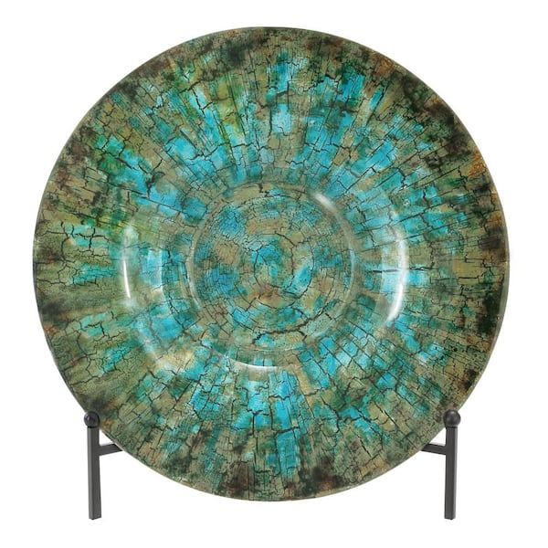 Litton Lane Green Glass Mosaic Inspired Geometric Charger with Stand