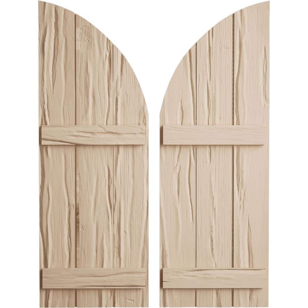 16-1/2 in. x 64 in. Polyurethane Riverwood Three Board Join.ed Board-n-Batten Quarter Arch Top Shutters Primed Tan price history on PriceWatchPro