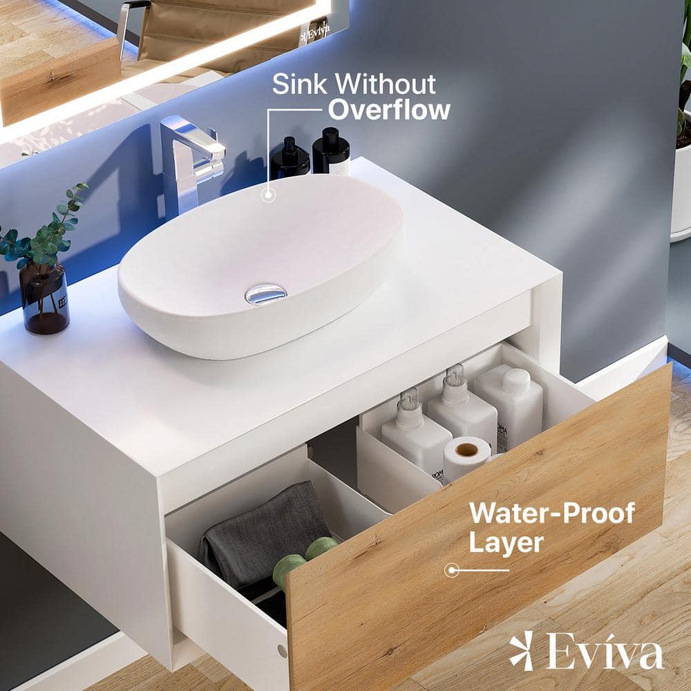 Santa Monica 36" White Oak Wall-Mount Vanity with Vessel Sink