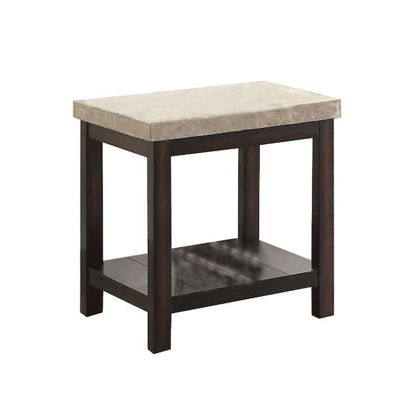 Benjara 22.25 in. Brown Rectangle Marble End Table with Wooden Frame