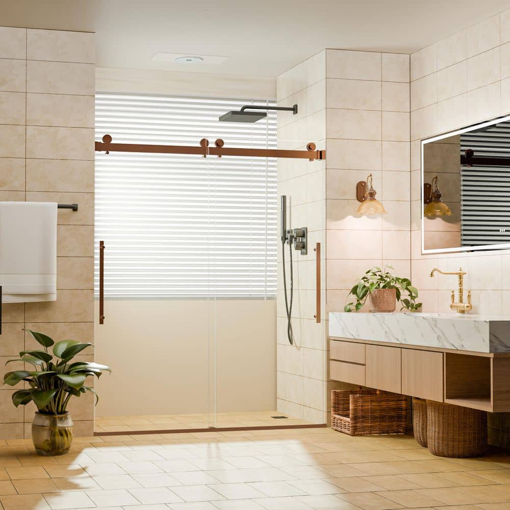 38-42 in. W x 76 in. H Double Sliding Semi Frameless Shower Door in Oil Rubbed Bronze with Tempered Clear Glass price history on PriceWatchPro