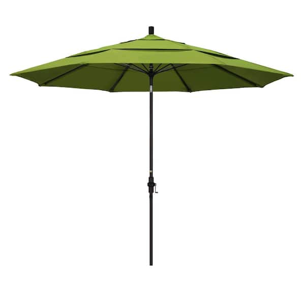 California Umbrella 11 ft. Bronze Aluminum Market Patio Umbrella with Fiberglass Ribs Collar Tilt Crank Lift in Macaw Sunbrella