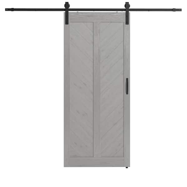 TENONER 36 in. x 84 in. Silver Grey V Frame Finished MDF Barn Door Slab with Barn Door Hardware