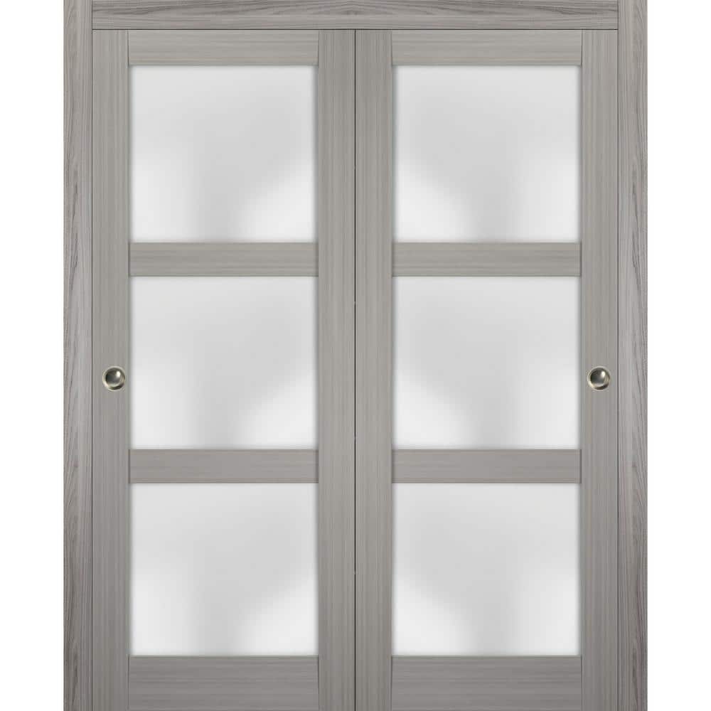 Assembly Required 36 in. x 96 in. 3-Panel Gray Finished Pine Wood Sliding Door with Closet Bypass Hardware price history on PriceWatchPro