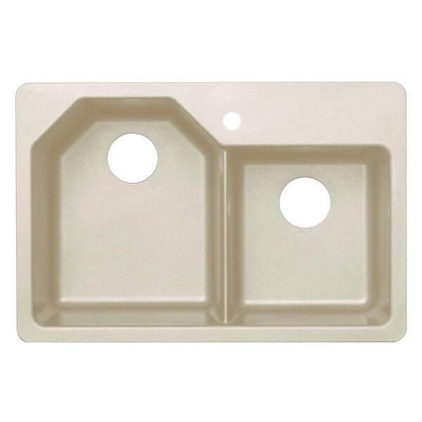 Unbranded Dual Mount Granite 33 in. 1-Hole Offset Double Bowl Kitchen Sink in Sahara Beige