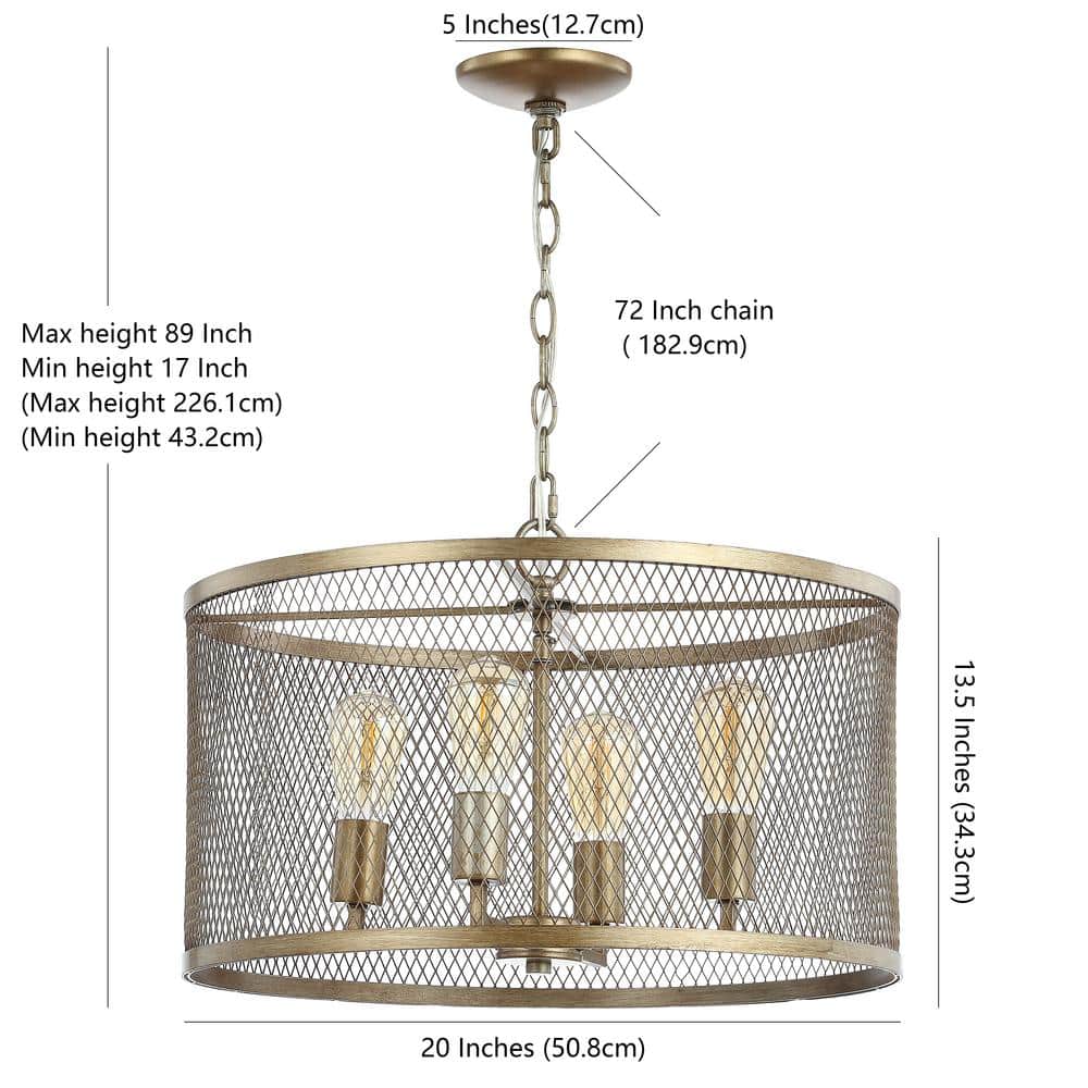 Antique Gold 20" Adjustable Farmhouse Mesh Drum LED Pendant