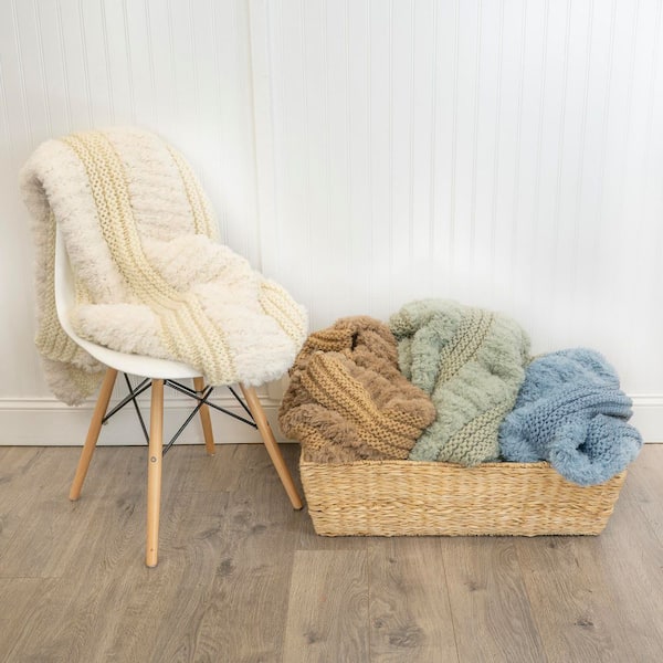 Plush Knit Ivory Polyester Throw Blanket