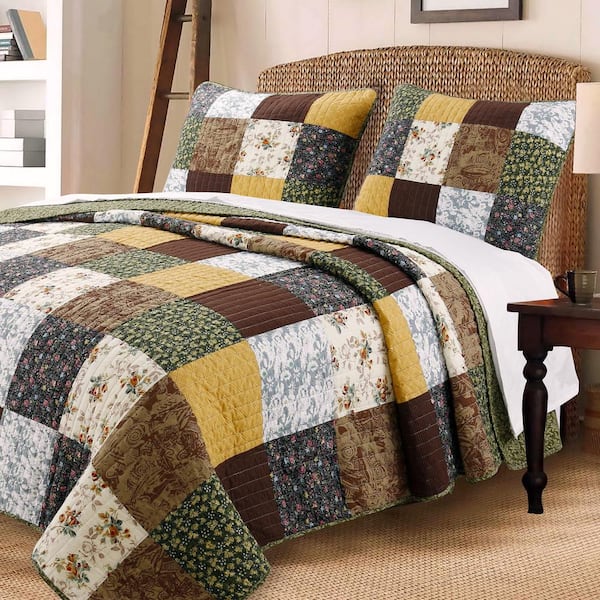 Floral Patchwork Quilt Bedspread Coverlet Throw Rug Queen King Bed 100% Cotton 
