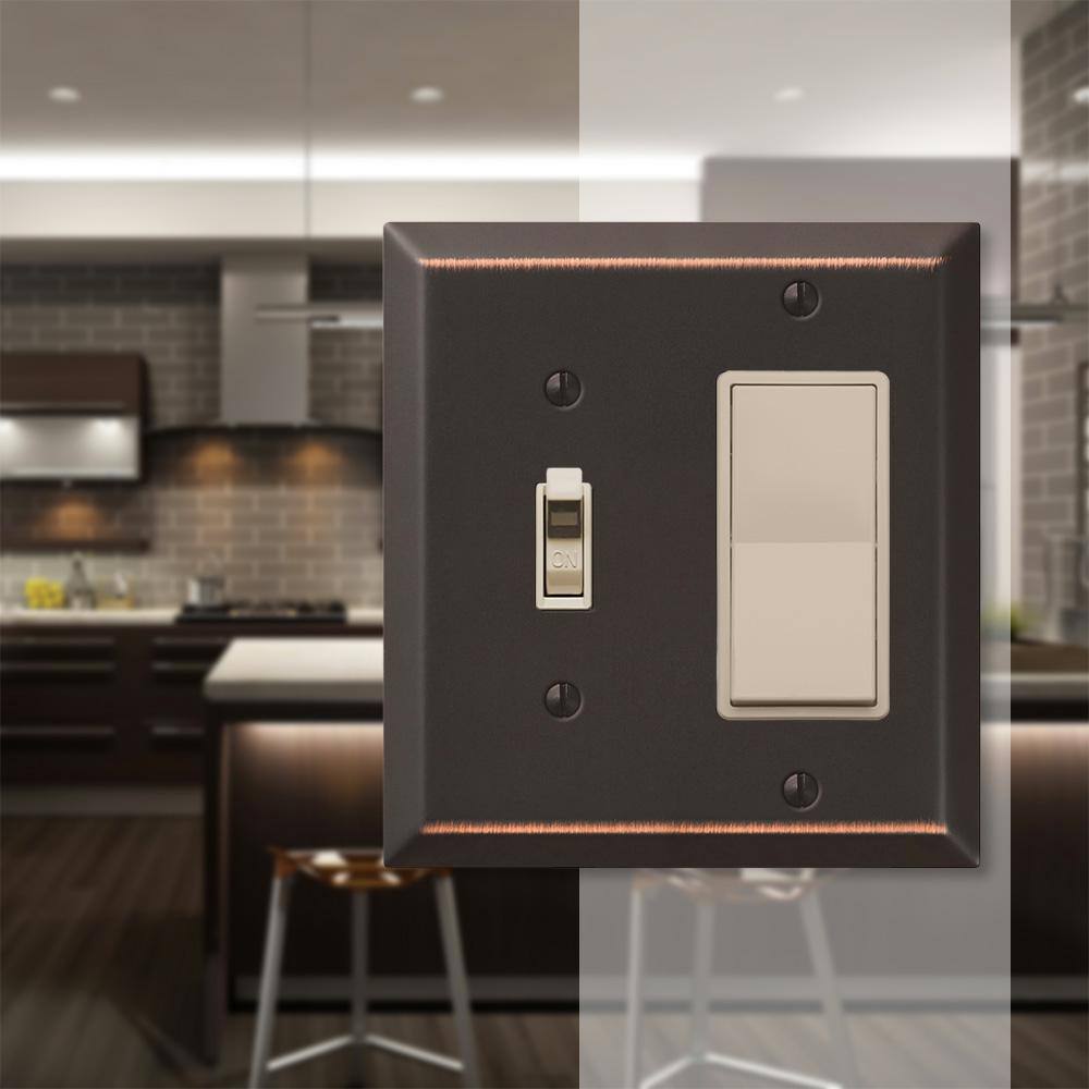 Aged Bronze 2 Gang Steel Rocker/Toggle Wall Plate