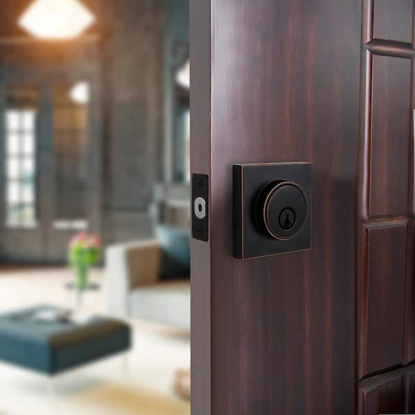 Square Aged Bronze Single Cylinder Contemporary Deadbolt
