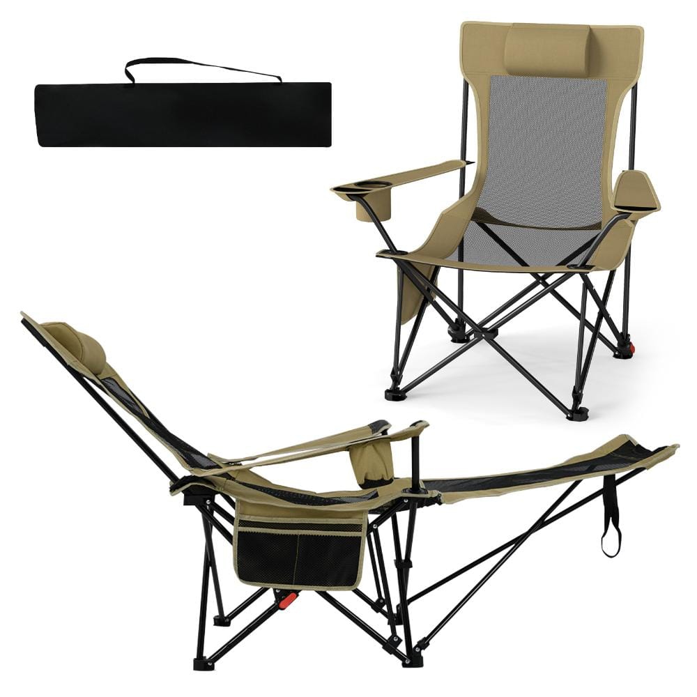 Reclining Camping Chair with Removable Footrest 4 Position Adjustable Backrest Cup Holder and Side Pocket - Green price history on PriceWatchPro