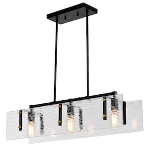 Luster Contemporary 3-Light Black and Antique Gold Kitchen Island Chandelier with Verre Strie Glass