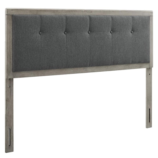 MODWAY Draper Tufted in Gray Charcoal Queen Fabric and Wood Headboard