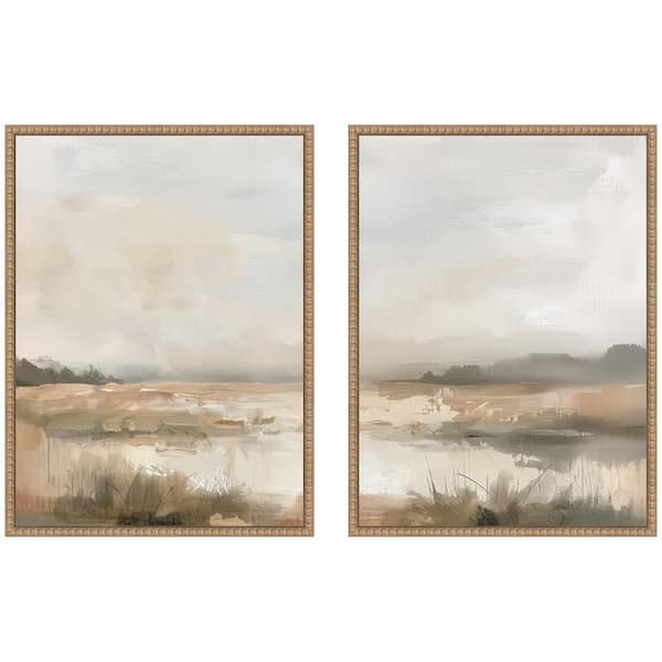2 Piece Sylvie "Neutral Abstract Landscape" by The Creative Bunch Studio Landscape Framed Art Print Set 24 in. x 18 in.