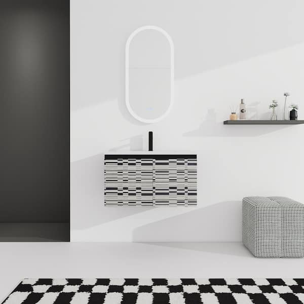 Unbranded 30 in. W x 18 in. D x 17 in. H Single Sink Floating Bath Vanity in Black with White Ceramics Top