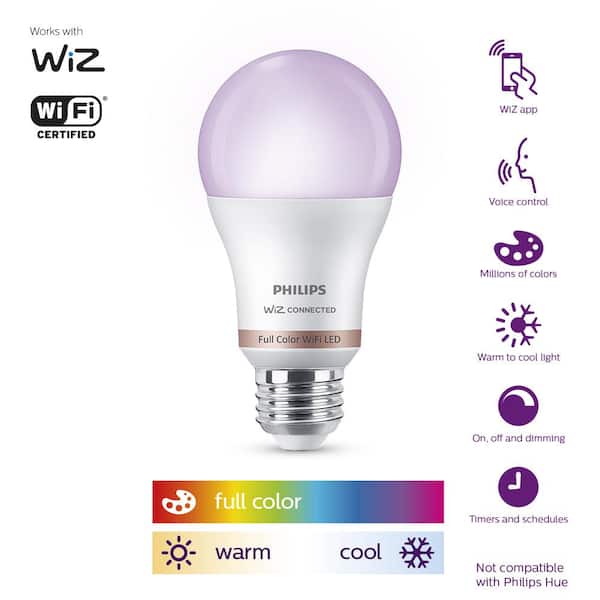 kor instruktør Snavs Philips 60-Watt Equivalent A19 LED Smart Wi-Fi Color Changing Smart Light  Bulb powered by WiZ & Remote (2-Pack) 562702 - The Home Depot