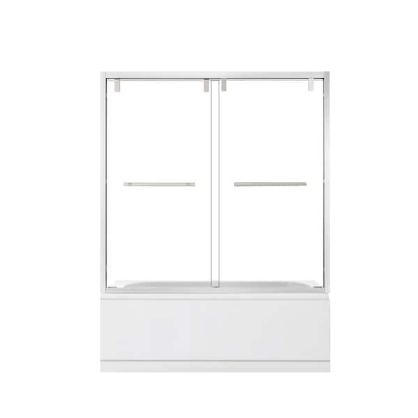 ROSWELL Brescia 60 in. W x 58 in. H Double Sliding Framed Tub Door in Polished Chrome