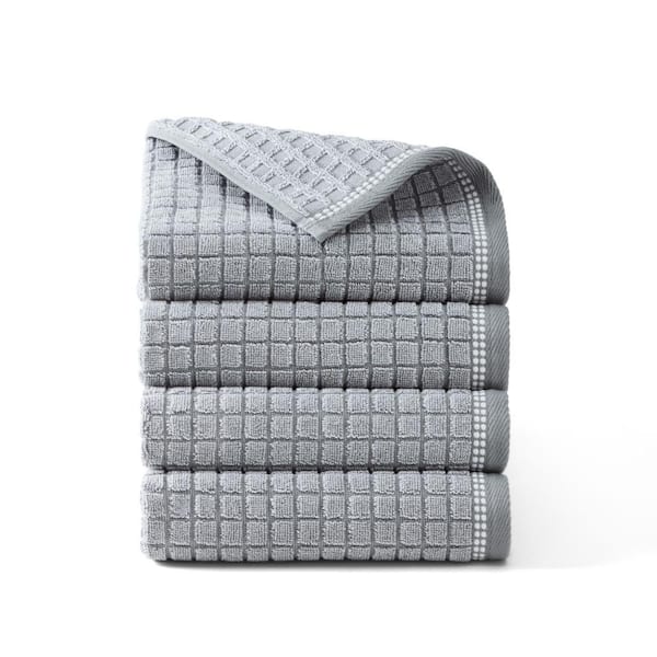 Windowpane Textured 20 in. x 30 in. Gray Cotton Hand Towel Set 4-Pack