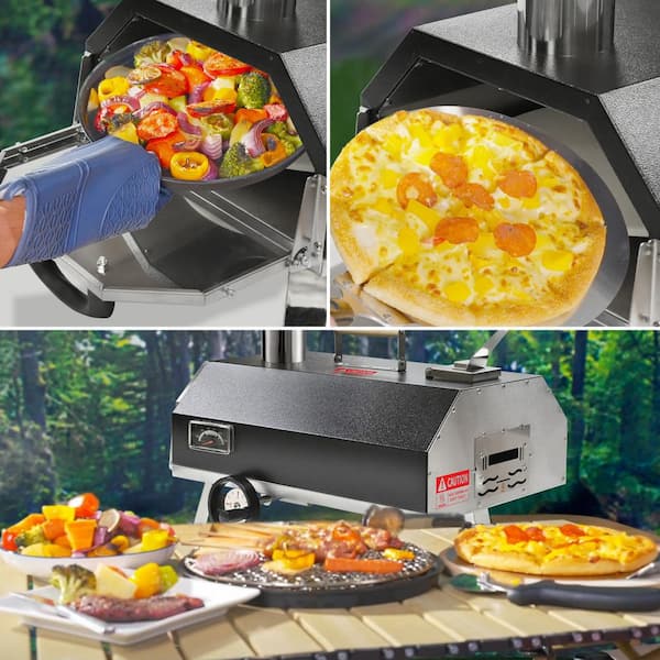 Turpone 12 in. Mini Rotating Stone Propane Outdoor Pizza Oven with Peel in Stainless Steel, Silver