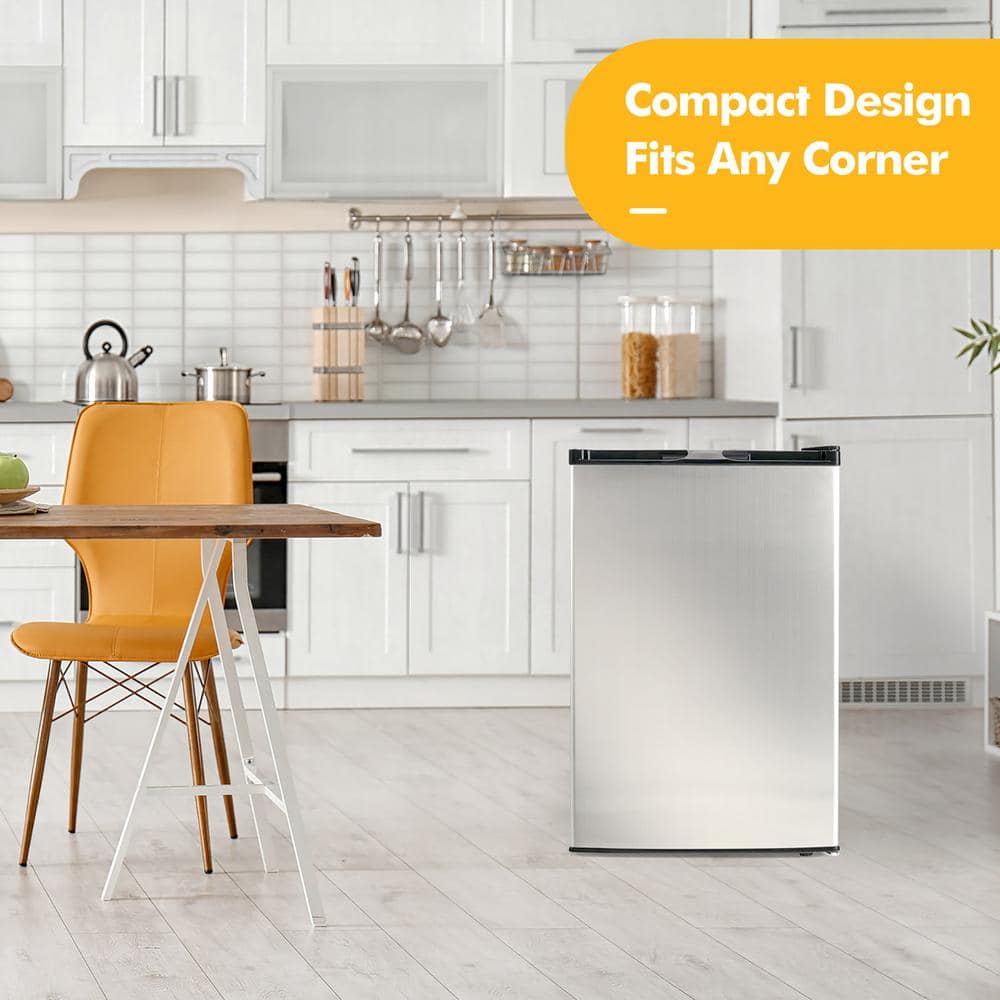 Compact Silver Stainless Steel Upright Freezer with Adjustable Shelves