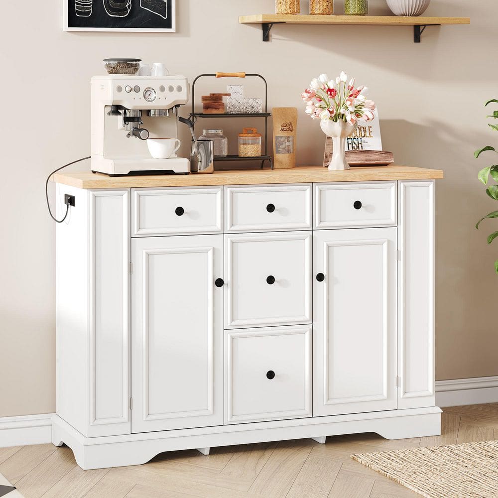 Hyno Modern White 36.2 in. Wood Kitchen Sideboard Buffet Accent Storage Cabinet with Drawers plus Adjustable Shelves price history on PriceWatchPro