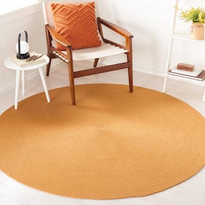 Braided Mustard 5 ft. x 5 ft. Abstract Round Area Rug