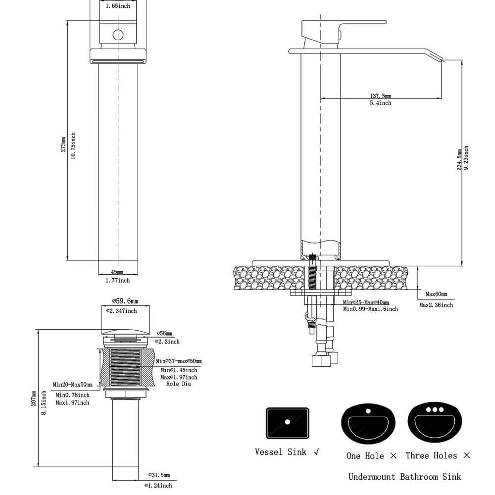 Oil-Rubbed Bronze Tall Vessel Sink Faucet with Drain Assembly