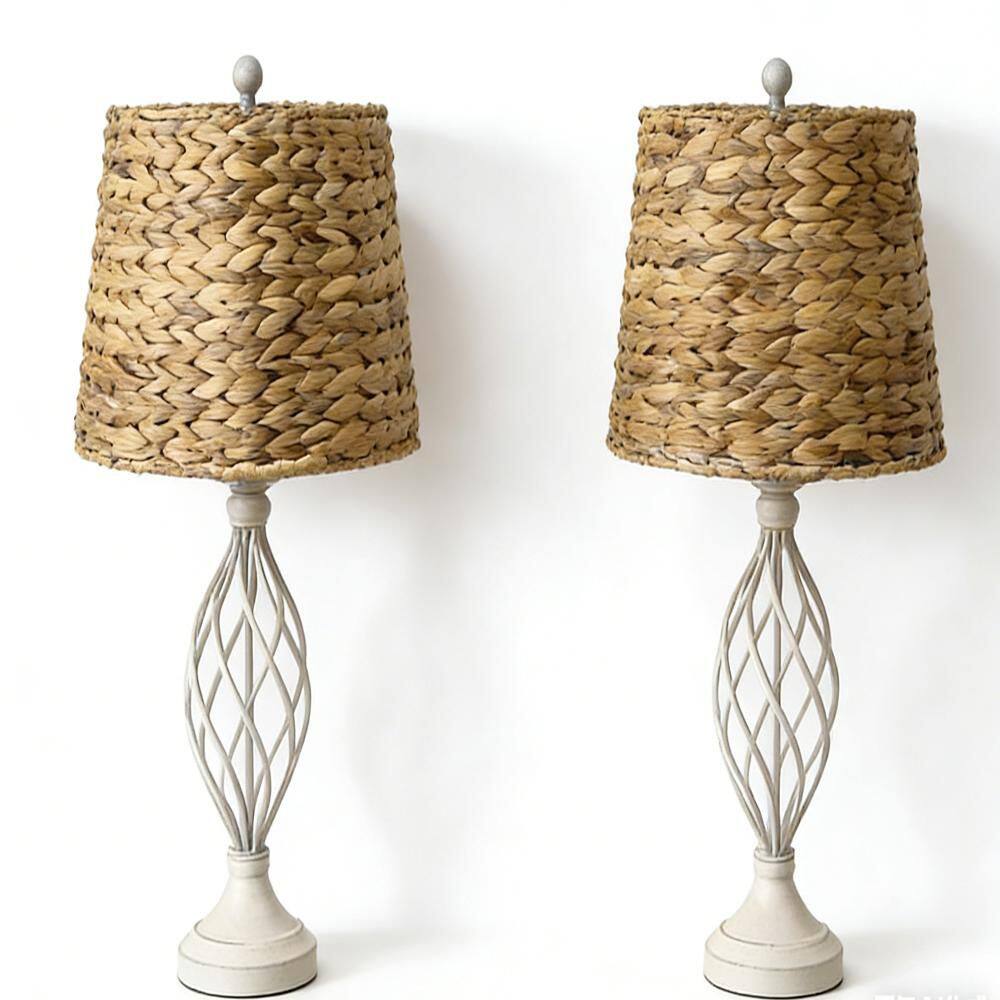 26 in. Antique White Metal Bedroom Living Room Bedside Desk Nightstand Table Lamps (Set of 2) price history on PriceWatchPro