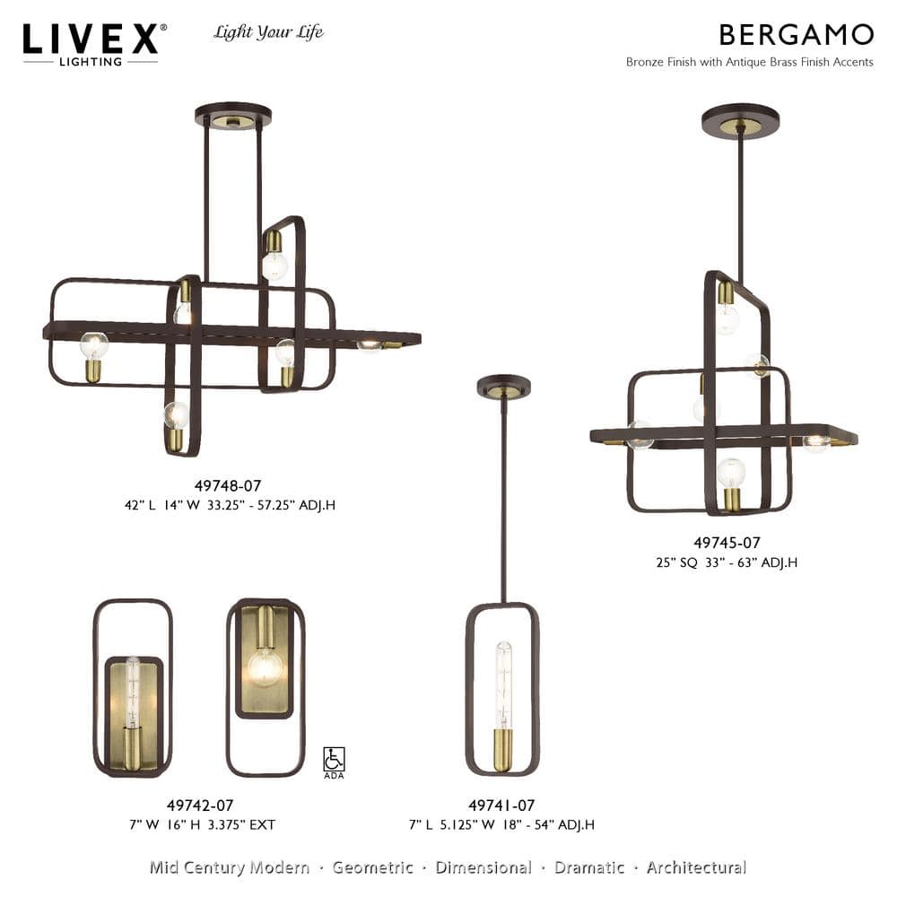 Bergamo Midcentury Modern Dimmable Sconce in Bronze and Antique Brass