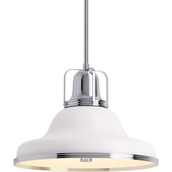KOHLER Hauksbee 3-Light White with Chrome Trim XL Pendant with Metal Shade