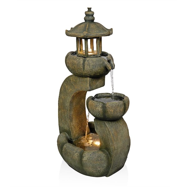 Alpine Corporation 32 in. Tall 2-Layered Pagoda Polystone Tiered