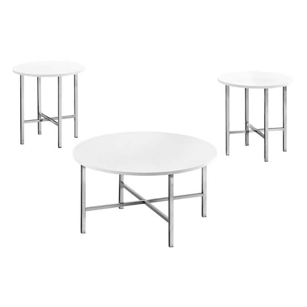 Unbranded 3-Piece 36 in. White Medium Round Wood Coffee Table Set