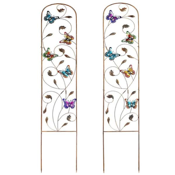 Phewnyzo 60 in. Set of 2 Butterfly Metal Garden Trellis for Climbing Plants