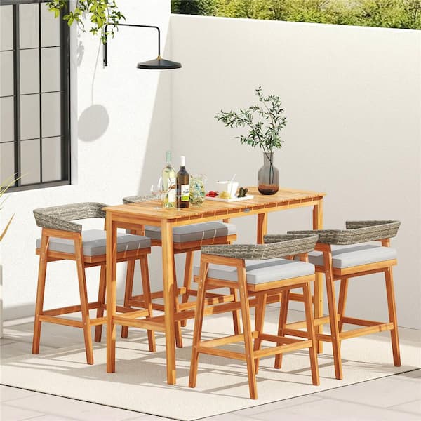 Costway 54 in. x 22 in. Acacia Wood Counter Height Table with