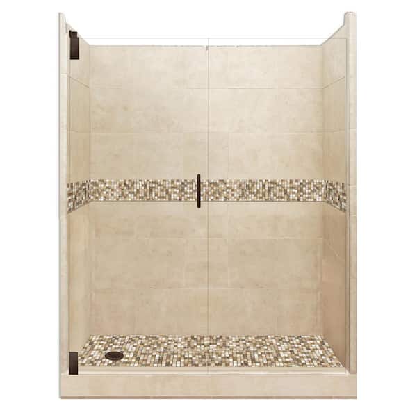 American Bath Factory Roma Grand Hinged 36 in. x 60 in. x 80 in. Left Drain Alcove Shower Kit in Brown Sugar and Old Bronze Hardware