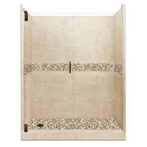 Roma Grand Hinged 42 in. x 60 in. x 80 in. Left Drain Alcove Shower Kit in Brown Sugar and Old Bronze Hardware