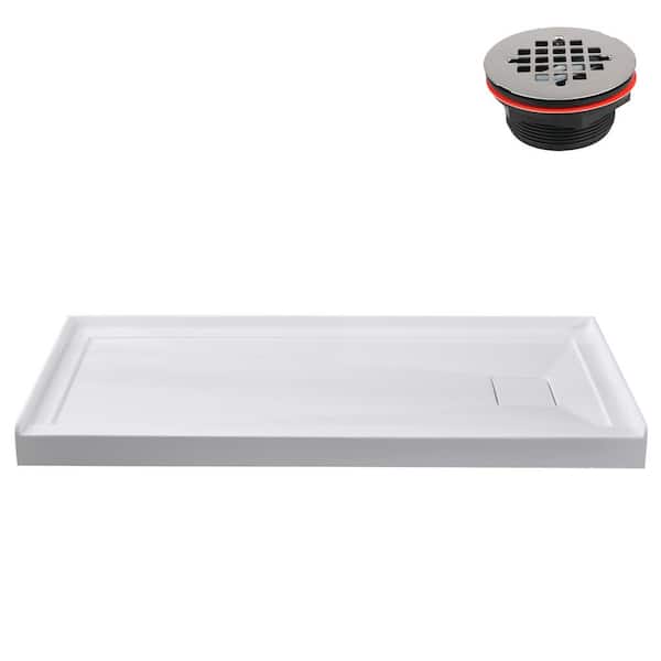 48 in. L x 36 in. W Alcove Acrylic Shower Pan Base in Glossy White with Right Drain, Drain Included