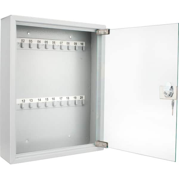 BARSKA 20-Position Steel Key Cabinet with Glass Door, Grey