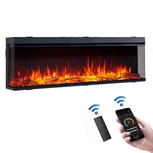 3-Sided 60 in. Build-in Wall Mount Smart Electric Fireplace, Remote Control, Multi Flame Color Combinations
