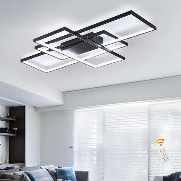 35.4 in. 50-Watt Modern Black Dimmable Integrated LED Flush Mount with Acrylic Shade For Kitchen Bedroom Living Room