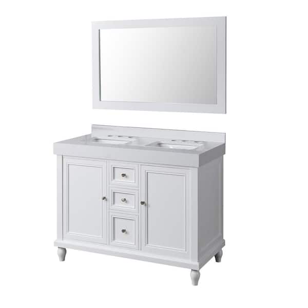 Direct vanity sink Classic Exclusive 48 in. W x 23 in. D x 36 in. H Double Bath Vanity in White with White Culture Marble Top and Mirror