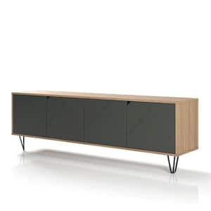 Slim 72 in. Nutmeg and Charcoal TV Stand with 4-Doors fits TV's up to 80 in. with Hair Pin Legs