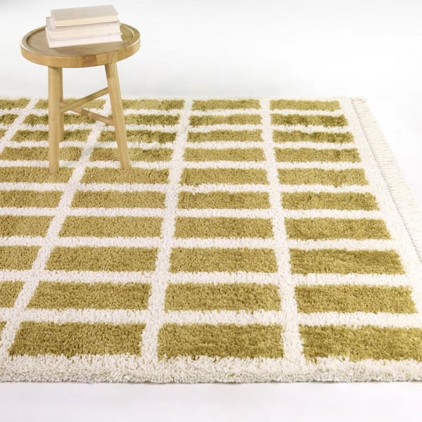Androla Yellow 5 ft. x 7 ft. Boho Grid Shag Area Rug