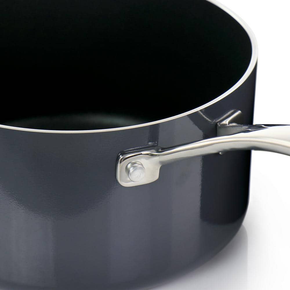 Dark Gray 3.5 Quart Non-Stick Aluminum Saucepan with Glass Lid